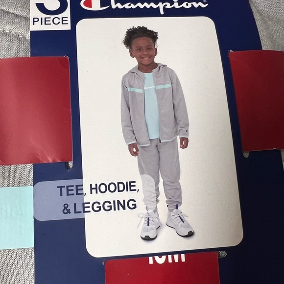 Champion Girl's Heavyweight 3 Piece Tee, Hoodie & Legging Set Oxford Heather 18M - Picture 9 of 9